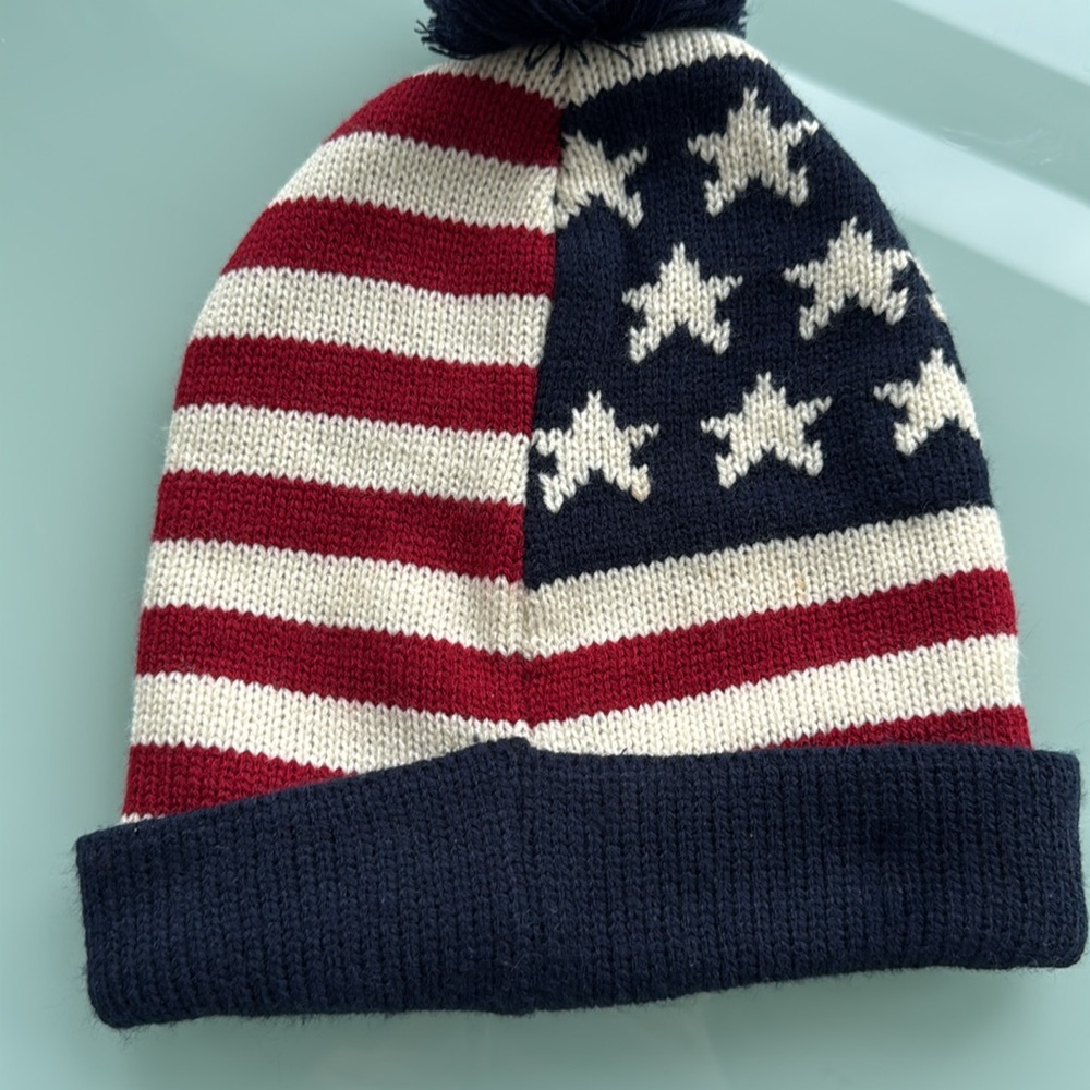 Puppies Make Me Happy Knit Red White and Blue Hat - Picture 6 of 6